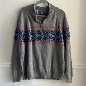 Vineyard Vines Gray and Blue Patterned 100% Cotton Sweater